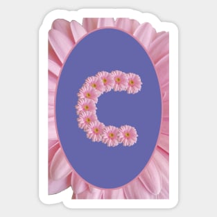 Floral Letter C Pink Gerbera Daisy Monogram Sticker